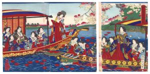 Chikanobu / Flowers of the Sumida River in the Third Month [比曲水 墨川弥生の花]