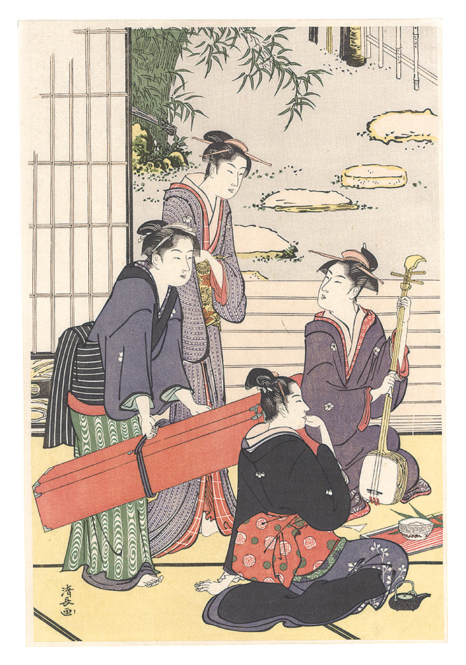 Kiyonaga “Collection of contemporary beauties in the gay quarters/Entertainment in the teahouse light【Reproduction】”