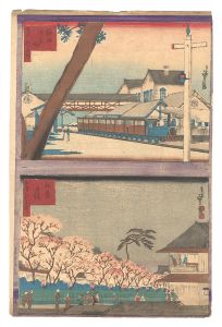 坂府新名所　梅田停車場 松島夜桜