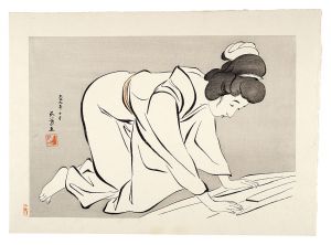 橋口五葉「着物をたたむ女」