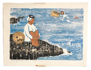 Murakami Gyojin / Hanga New One Hundred Views of Japan / Pearling, Diving Women and Pearls