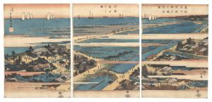 Hiroshige I / Famous Places in the Eastern Capital / Complete View of the Precincts of Susaki Benzaiten Shrine, and Gathering Shellfish on the Beach [東都名所　洲崎弁才天境内全図 同海浜汐干之図]