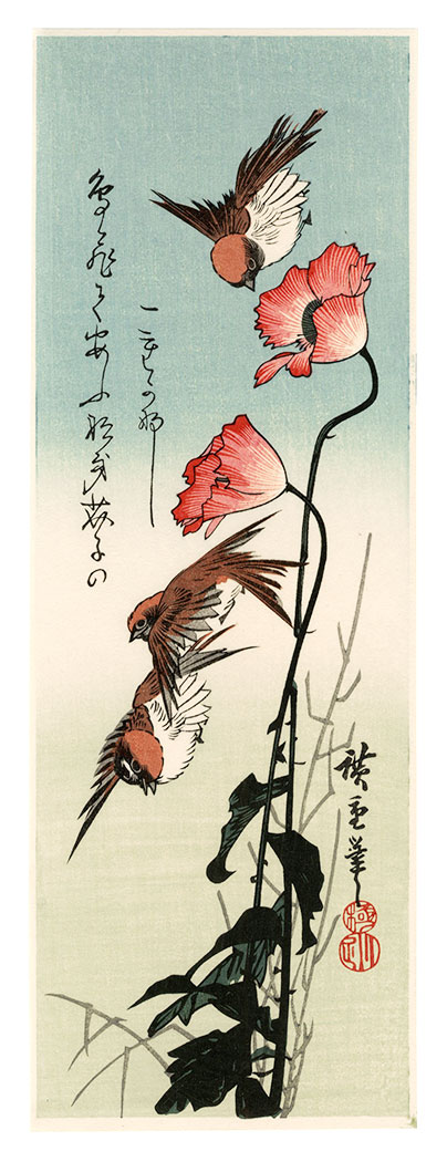 Hiroshige I “Sparrows and poppies【Reproduction】”