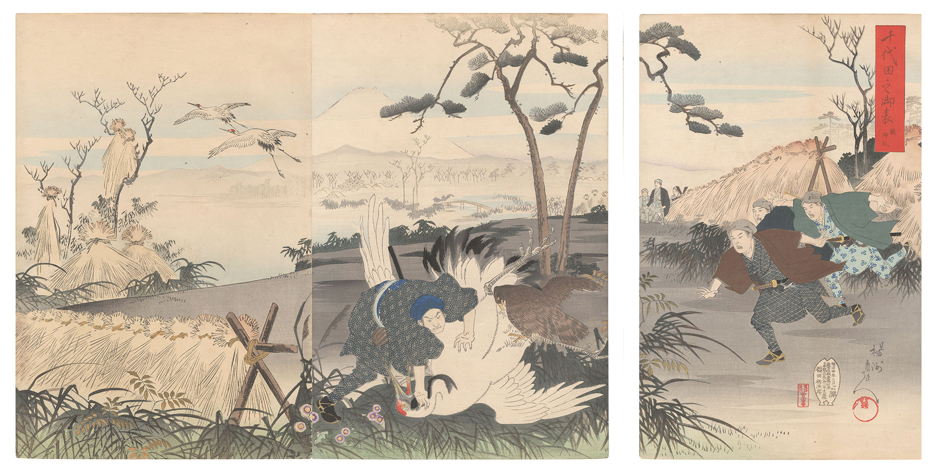 Chikanobu “Chiyoda Outer Palace / Crane Hunting”