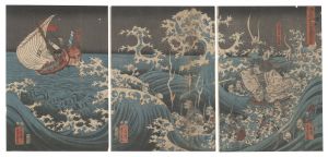 Yoshikazu / Minamoto no Yoshitsune Encounters the Ghost of Taira no Tomomori [源義経平知盛霊逢図]