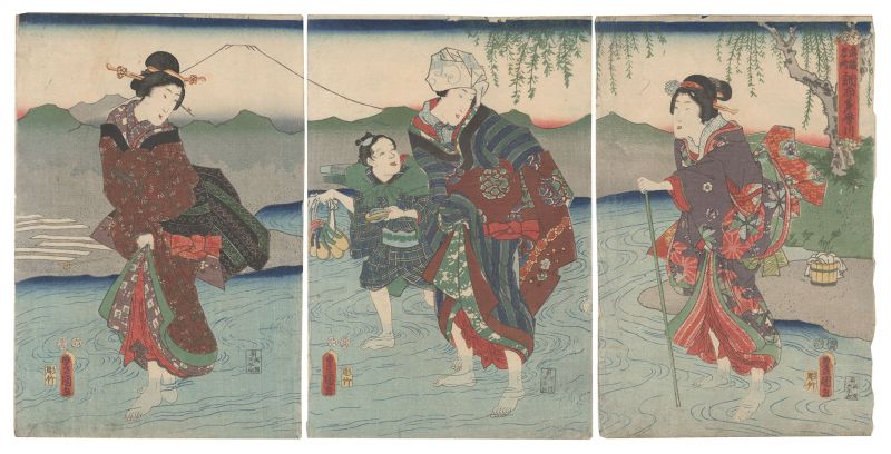 Toyokuni III “The Chofu Jewel River, a Famous Place in Musashi Province”
