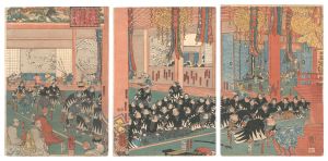 大星良金ヲ始四十余人の義士本意を達し万昌山円覚寺引取焼香図　／　国芳