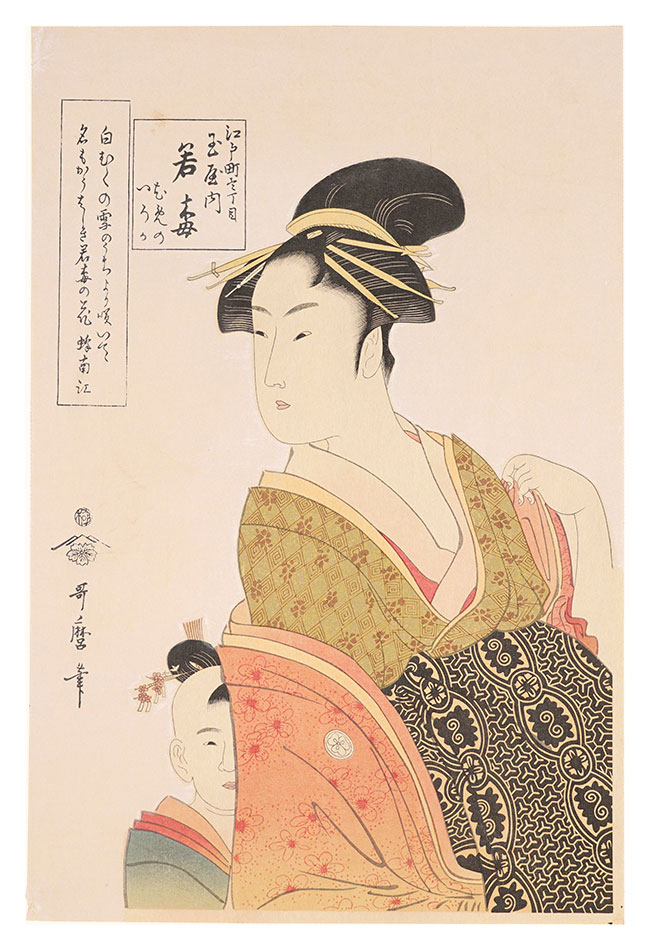 Utamaro “Wakaume of the Tamaya in Edo-machi itchome, kamuro Mumeno and Iroka【Reproduction】”