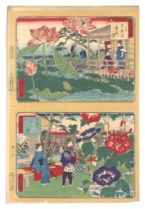 Famous Places of Flowers in Tokyo / Lotus in Full Bloom at Shinobazu Pond, Shitaya and Morning Glory at Iriya / Hiroshige III