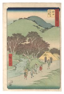 Famous Sights of the Fifty-three Stations / No. 51, Minakuchi: Famous Pine Trees at the Foot of Mount Hiramatsu / Hiroshige I