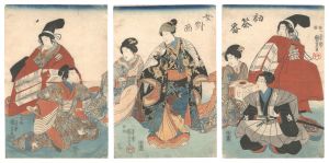 A Soga Brothers Confrontation Scene Enacted by Women Amateurs at New Year / Kuniyoshi