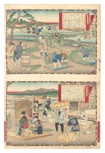 大日本物産図会　備後国藺を植ル図 備後国畳表ヲ製図　／　広重三代