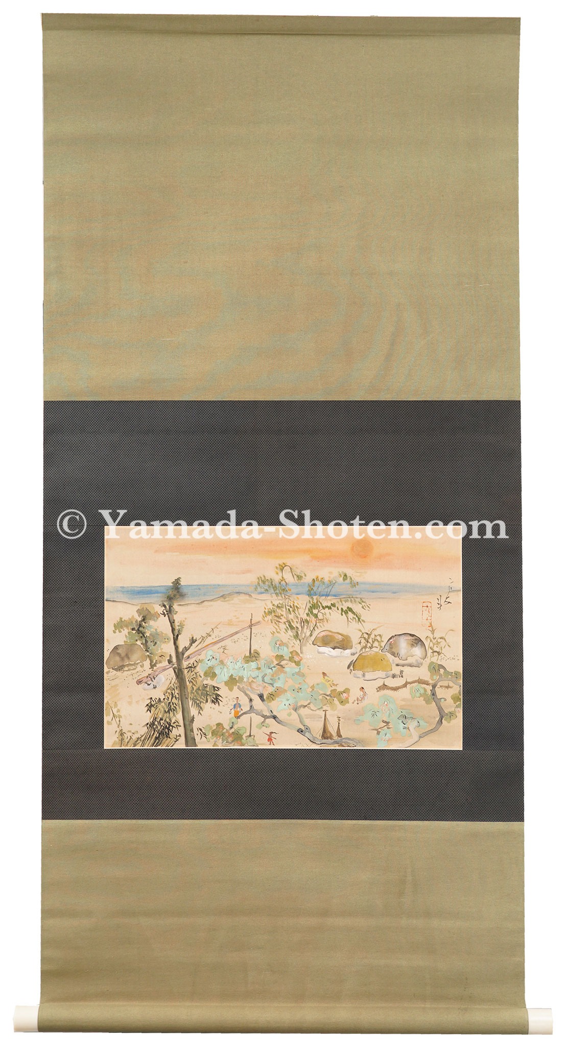 玉村方久斗「自筆画幅　漁村夕照」