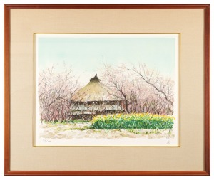 Village with Apricot Blossoms, Hokushin mori / Mukai Junkichi