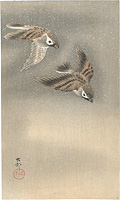 雪中の雀 ／ 小原古邨（祥邨）